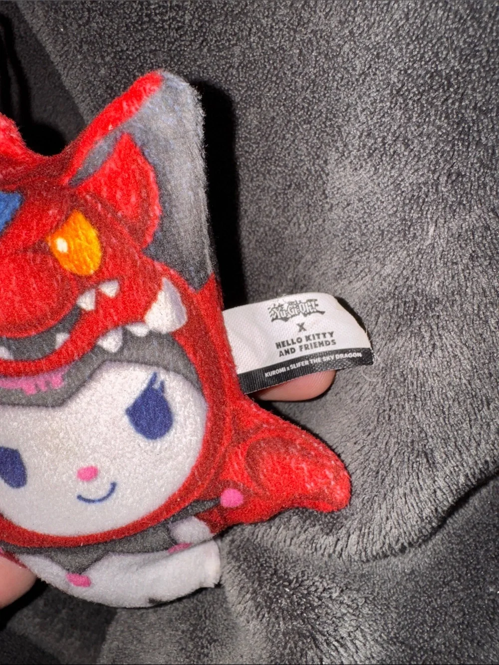 Sanrio Kuromi Plush Keychain in Red, White, Gray and Blue. Collectible ornament!